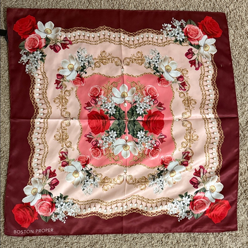 Boston Proper Red and Cream Floral Scarf
